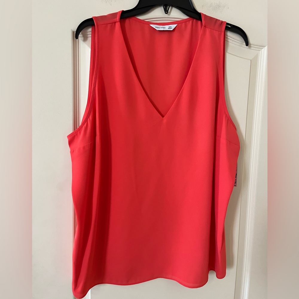 New! Nine West Women's Sleeveless V-Neck Top - Rich Coral Size XXL